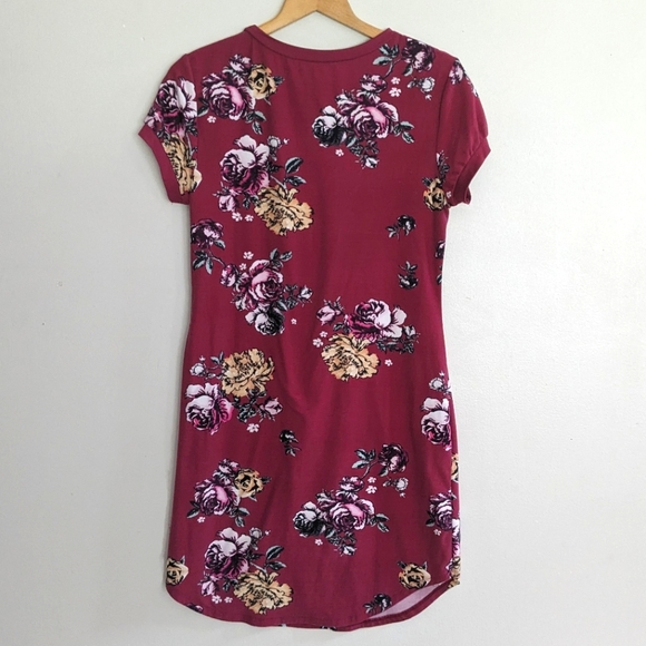 Rose Print Floral Bodycon Midi Dress, Wine Red, Women's Size Large - Picture 2 of 6